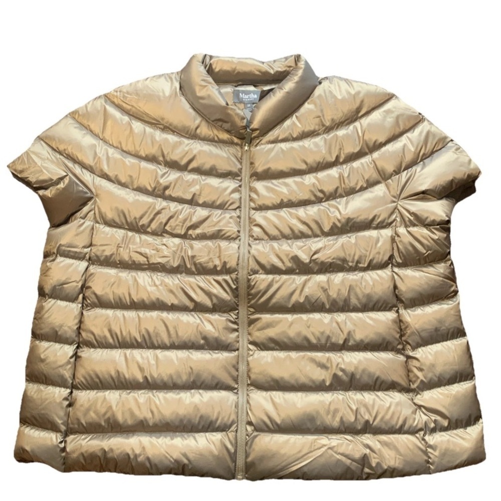 Martha Stewart Down Puffer Vest Jacket Gold Full Zip Cap Sleeve Sz 3X NWT